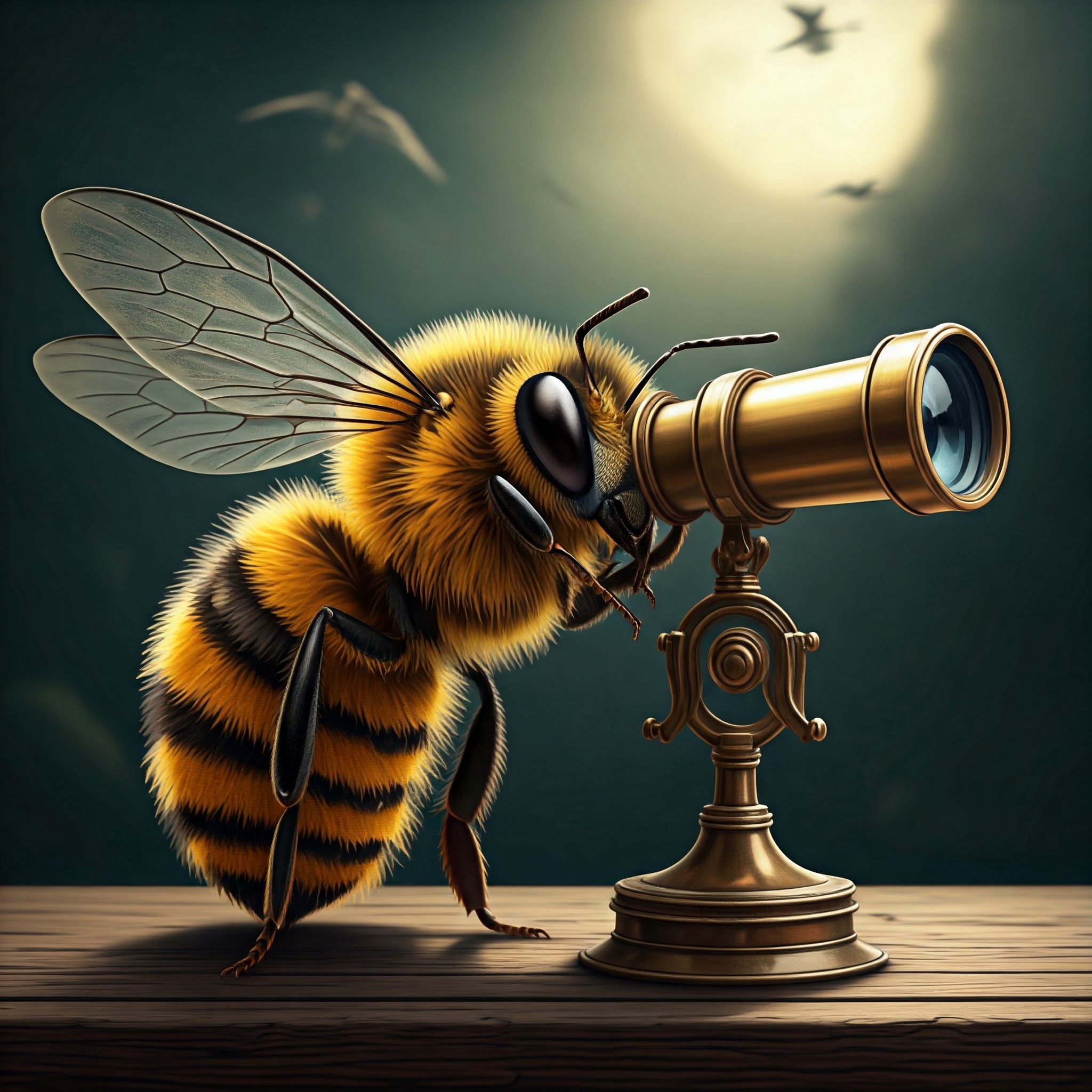 A bee looking through a telescope