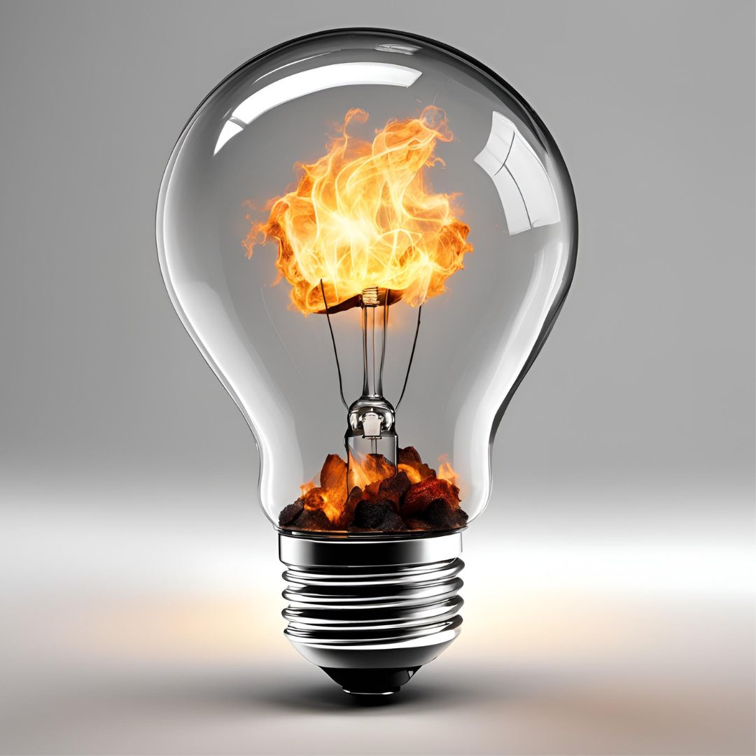 Light bulb with a fire in it